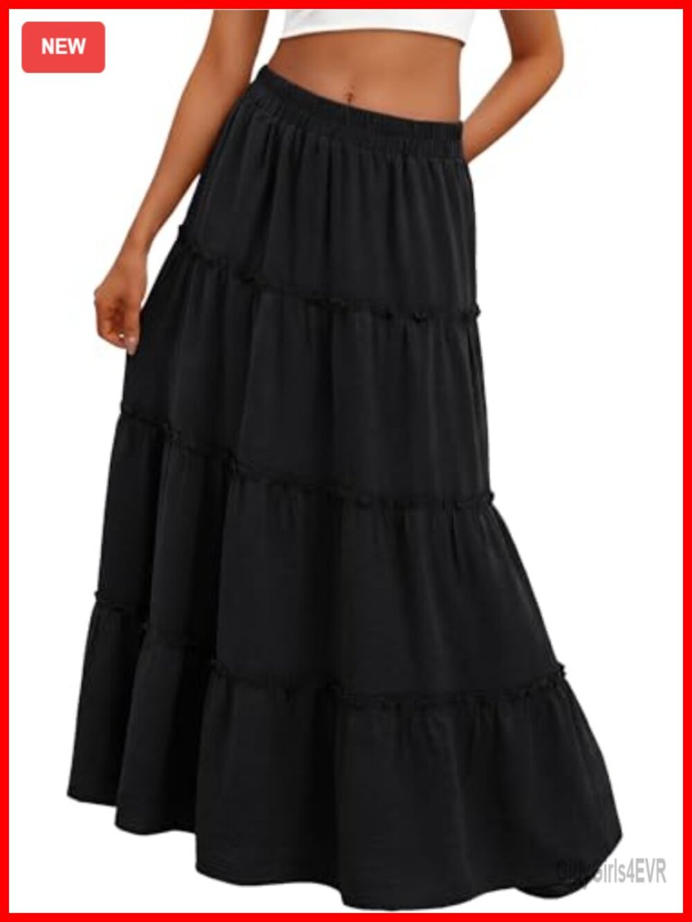 Women Tiered Ruffle Boho Maxi Skirt High Waist Flowy A-Line with Pockets